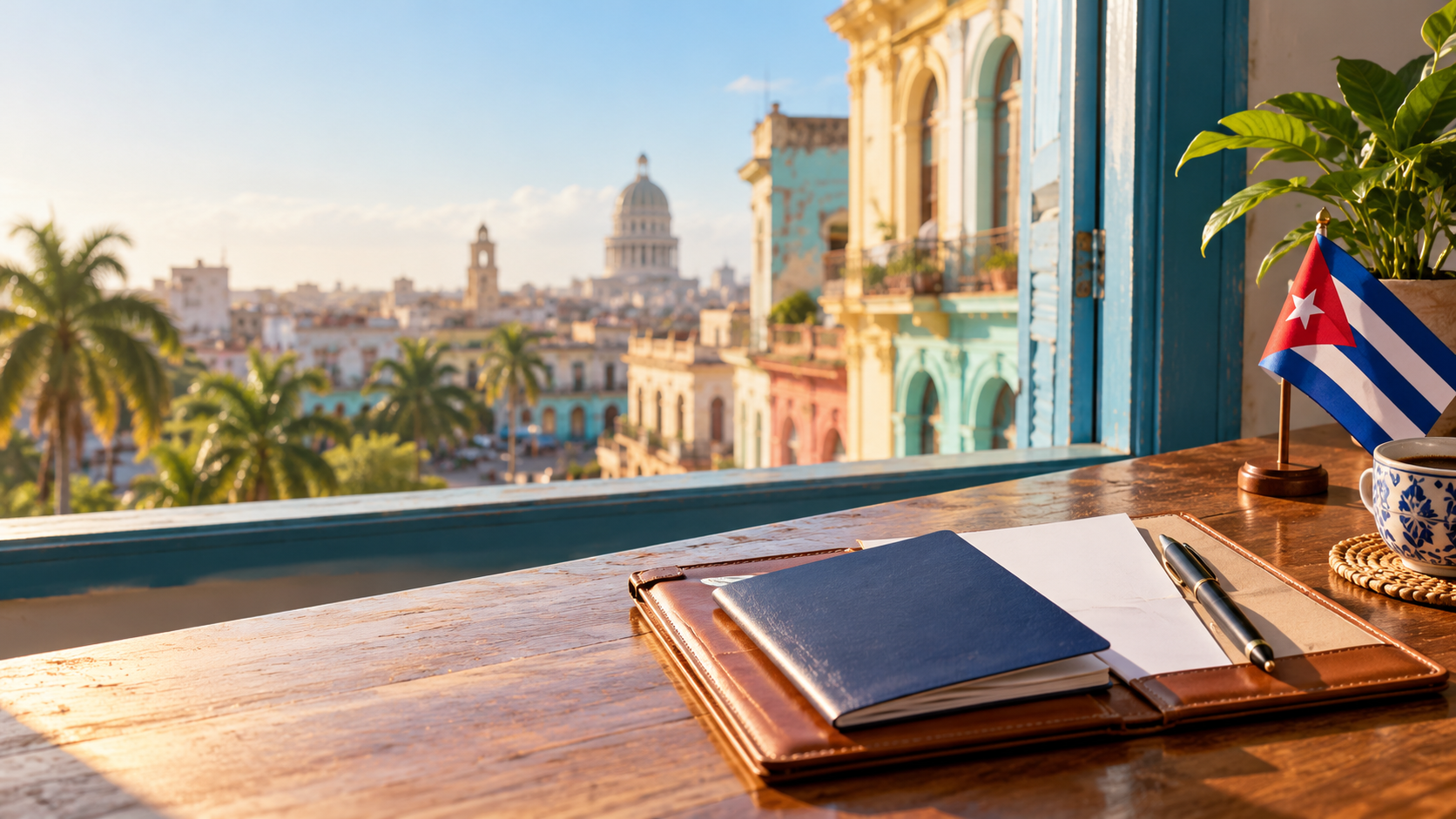 Cuba eVisa requirements guide with a passport and Cuban flag beside Havana
